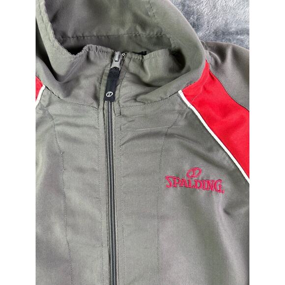 Spalding Mens Large Track Jacket Gray Red Full Zip Windbreaker Retro Y2K‎ 90s - Picture 2 of 7